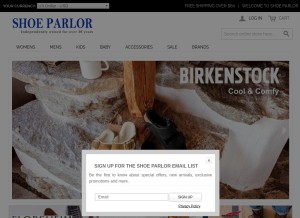 How shoeparlor.com looks like on a tablet such as an iPad.