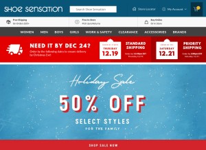 How shoesensation.com looks like on a tablet such as an iPad.