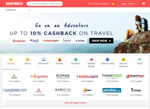 How shopback.com looks like on a tablet such as an iPad.