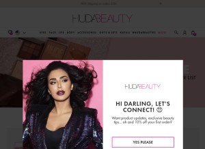 How shophudabeauty.com looks like on a tablet such as an iPad.