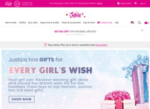 How shopjustice.com looks like on a tablet such as an iPad.