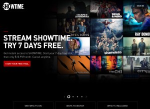 How showtime.com looks like on a tablet such as an iPad.