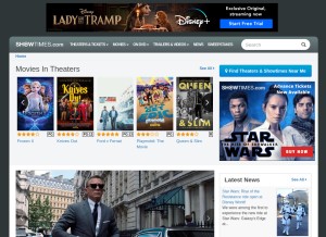 How showtimes.com looks like on a tablet such as an iPad.