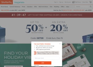 How shutterfly.com looks like on a tablet such as an iPad.
