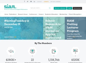 How siam.org looks like on a tablet such as an iPad.