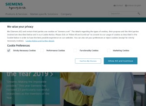 How siemens.com looks like on a tablet such as an iPad.