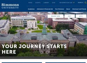 How simmons.edu looks like on a tablet such as an iPad.