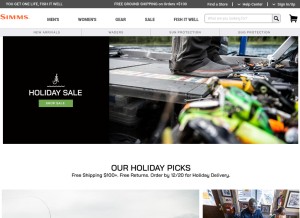 How simmsfishing.com looks like on a tablet such as an iPad.