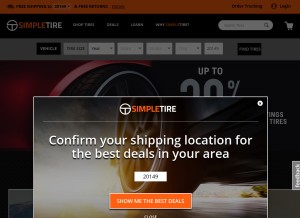 How simpletire.com looks like on a tablet such as an iPad.