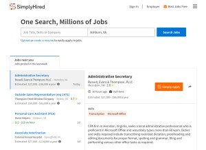 How simplyhired.com looks like on a tablet such as an iPad.