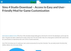 How sims4studiodownload.com looks like on a tablet such as an iPad.