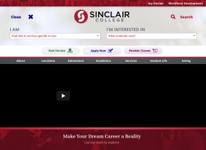 How sinclair.edu looks like on a tablet such as an iPad.