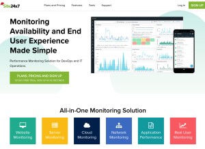 How site24x7.com looks like on a tablet such as an iPad.