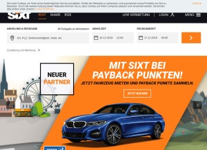 How sixt.at looks like on a tablet such as an iPad.