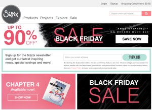 How sizzix.com looks like on a tablet such as an iPad.
