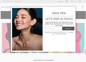 How skagen.com looks like on a tablet such as an iPad.