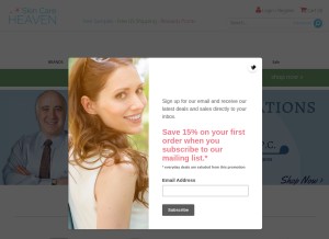 How skincareheaven.com looks like on a tablet such as an iPad.