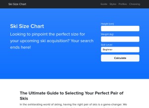 How skisizechart.com looks like on a tablet such as an iPad.