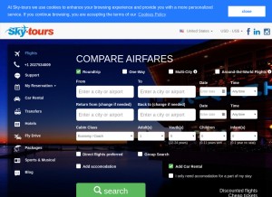 How sky-tours.com looks like on a tablet such as an iPad.