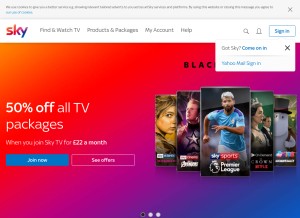 How sky.com looks like on a tablet such as an iPad.