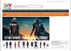 How skycostume.com looks like on a tablet such as an iPad.