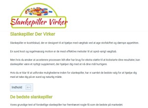 How slankepillervirker.dk looks like on a tablet such as an iPad.
