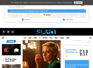 How slantmagazine.com looks like on a tablet such as an iPad.