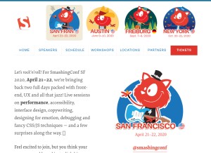 How smashingconf.com looks like on a tablet such as an iPad.