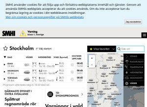 How smhi.se looks like on a tablet such as an iPad.