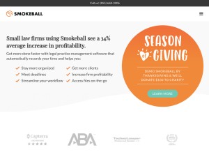 How smokeball.com looks like on a tablet such as an iPad.
