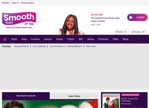 How smoothradio.com looks like on a tablet such as an iPad.