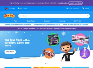 How smythstoys.com looks like on a tablet such as an iPad.