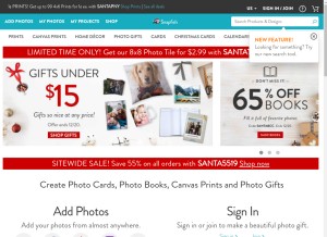 How snapfish.com looks like on a tablet such as an iPad.