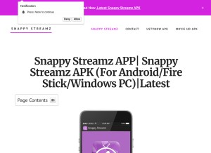 How snappystreamz-apk.com looks like on a tablet such as an iPad.