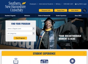 How snhu.edu looks like on a tablet such as an iPad.