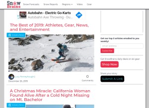 How snowbrains.com looks like on a tablet such as an iPad.
