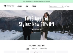 How snowpeak.com looks like on a tablet such as an iPad.