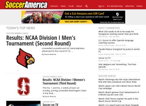 How socceramerica.com looks like on a tablet such as an iPad.