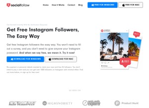 How socialfollow.co looks like on a tablet such as an iPad.