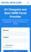 How socialniyo.com looks like on a mobile device such as an iPhone.
