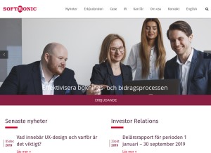 How softronic.se looks like on a tablet such as an iPad.