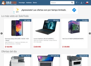 How solotodo.com looks like on a tablet such as an iPad.