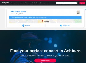 How songkick.com looks like on a tablet such as an iPad.