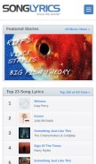How songlyrics.com looks like on a mobile device such as an iPhone.