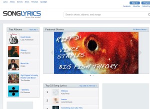 How songlyrics.com looks like on a tablet such as an iPad.