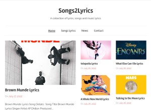 How songs2lyrics.com looks like on a tablet such as an iPad.
