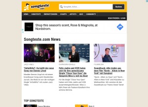 How songtexte.com looks like on a tablet such as an iPad.