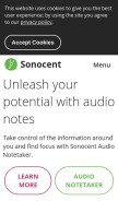 How sonocent.com looks like on a mobile device such as an iPhone.