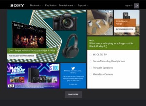 How sony.com looks like on a tablet such as an iPad.