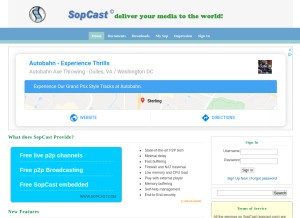 How sopcast.com looks like on a tablet such as an iPad.